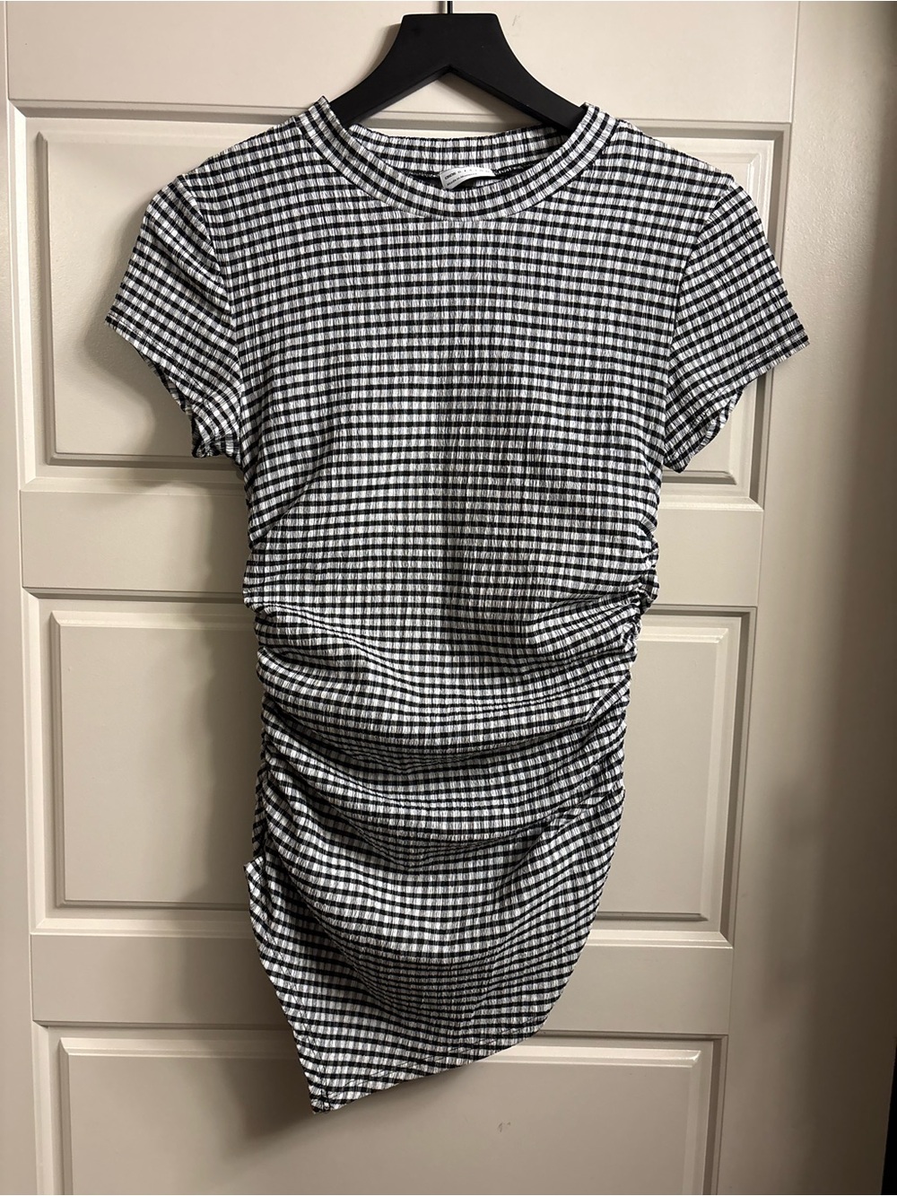ASOS Black & White Gingham Ruched Short Sleeve Top